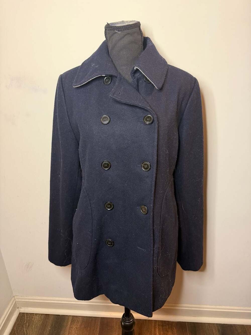 Tommy Hilfiger Double Breasted Pea Coat Navy Blue Wool Blend